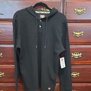 Wrangler Workwear Black Hooded Waffle Knit Long Sleeve Shirt